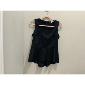 Veronica Beard Black Sleeveless Peplum Top Square Neck Back Zip Tank
